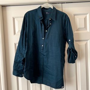 Dark Teal Gap popover style top. Size large 100% cotton